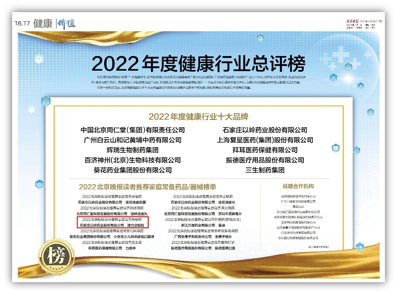 津力達(dá)顆粒再次上榜“北京晚報(bào)讀者推薦家庭常備降糖藥”榜單